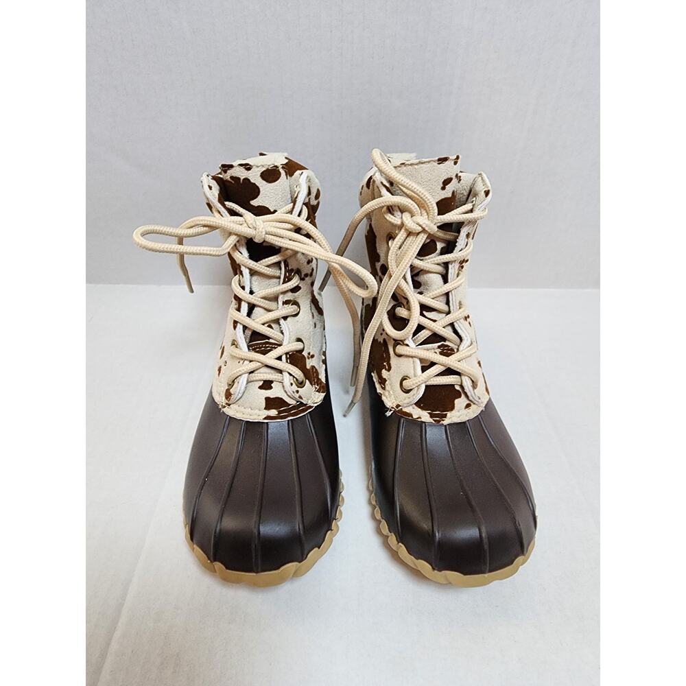 Outwoods‎ Kids Size 12 Cow Print  Lace Up Rubber Boots